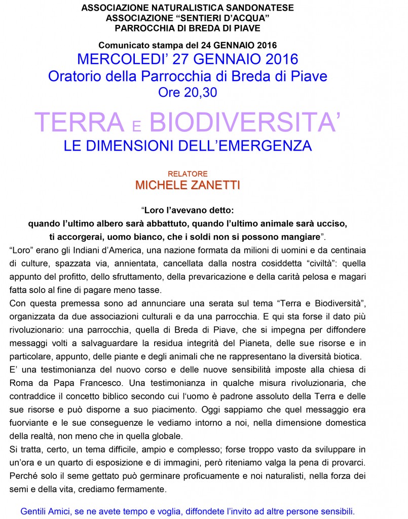 “Terra e biodiversità: le dimensioni dell’emergenza”