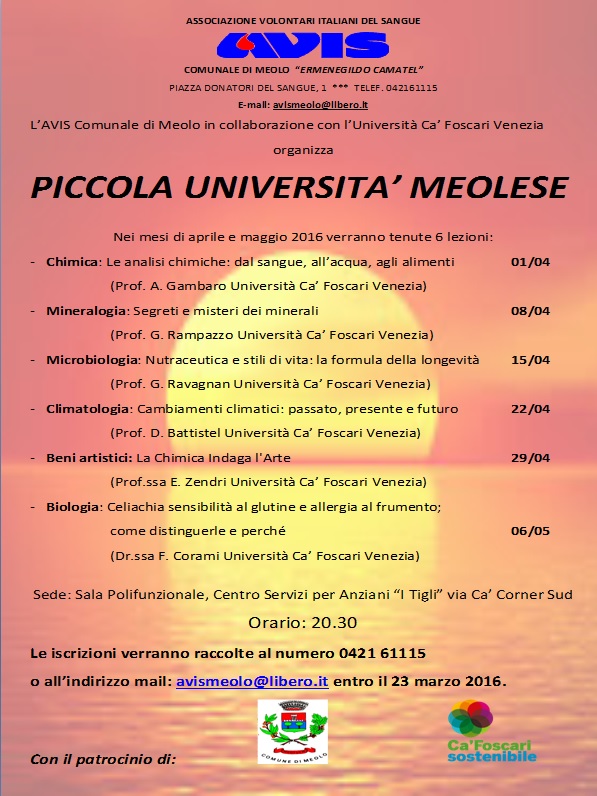 AVIS MEOLO ORGANIZZA: “PICCOLA UNIVERSITÀ MEOLESE”