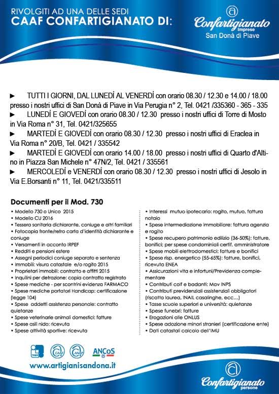 MODELLO 730. OPPORTUNITÀ PER DIPENDENTI E PENSIONATI: PRESENTA IL MODELLO CON IL CAAF CONFARTIGIANATO