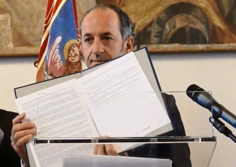 ZAIA FIRMA IL DECRETO DI INDIZIONE DEL REFERENDUM CONSULTIVO PER L’AUTONOMIA DEL VENETO