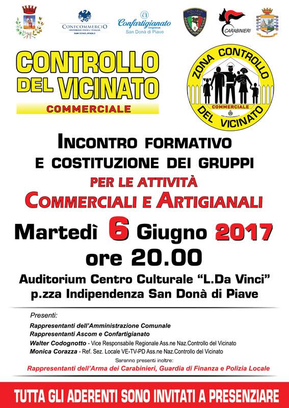 AL CENTRO CULTURALE “L. DA VINCI” L’INCONTRO OPERATIVO PER IL CONTROLLO DI VICINATO COMMERCIALE E ARTIGIANALE