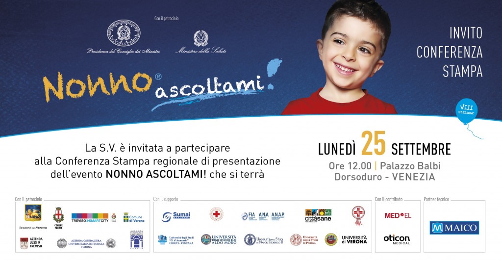 “NONNO ASCOLTAMI” CAMPAGNA NAZIONALE DI PREVENZIONE DEI DISTURBI UDITIVI: PRESENTATI I TRE APPUNTAMENTI IN VENETO