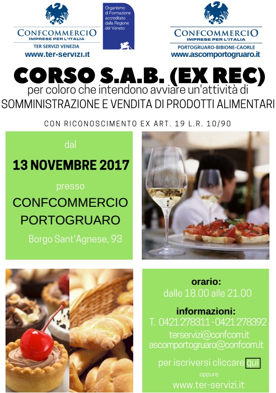 CORSO SAB PER LA SOMMINISTRAZIONE E VENDITA DI PRODOTTI ALIMENTARI