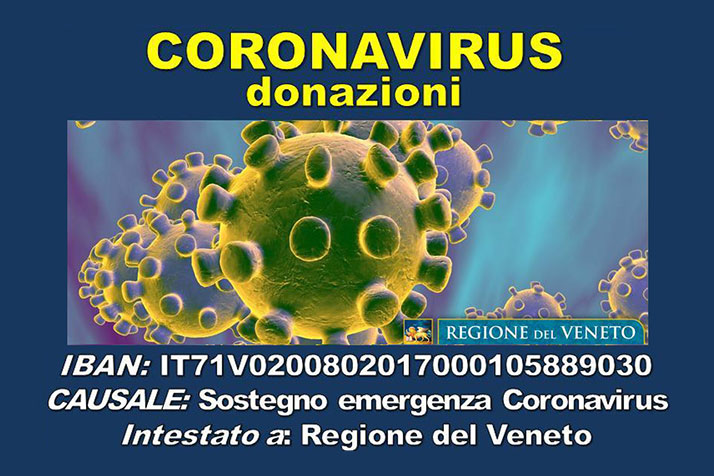 CORONAVIRUS. TANTE OFFERTE DI SOSTEGNO ALLA SANITÀ IN VENETO. APERTO CONTO CORRENTE DELLA REGIONE