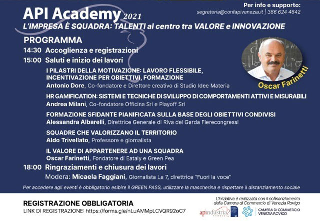 CONFAPI VENEZIA: “IL VALORE DI APPARTENERE AD UNA SQUADRA” CON OSCAR FARINETTI A SAN DONA’