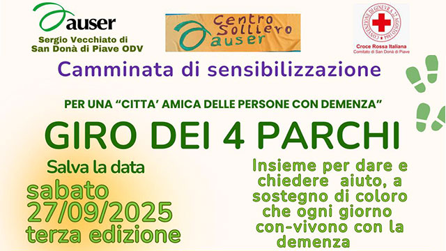 SAN DONÀ DI PIAVE, TERZA EDIZIONE DEL “GIRO DEI 4 PARCHI” PER UNA CITTÀ AMICA DELLE PERSONE CON DEMENZA