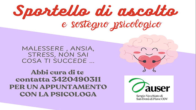 A SAN DONÀ DI PIAVE UNO SPORTELLO DI ASCOLTO E SOSTEGNO PSICOLOGICO PER AFFRONTARE DISAGIO, ANSIA E STRESS